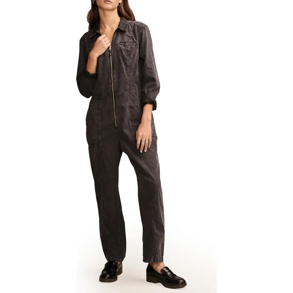 Lucky Brand Long Sleeve Denim Jumpsuit in Soft Black at Nordstrom, Size Large | Nordstrom