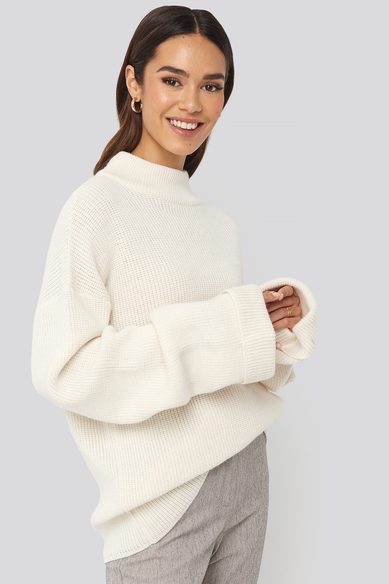 Ribbed Knitted Turtleneck Sweater Weiß | NA-KD DE, AT, CH