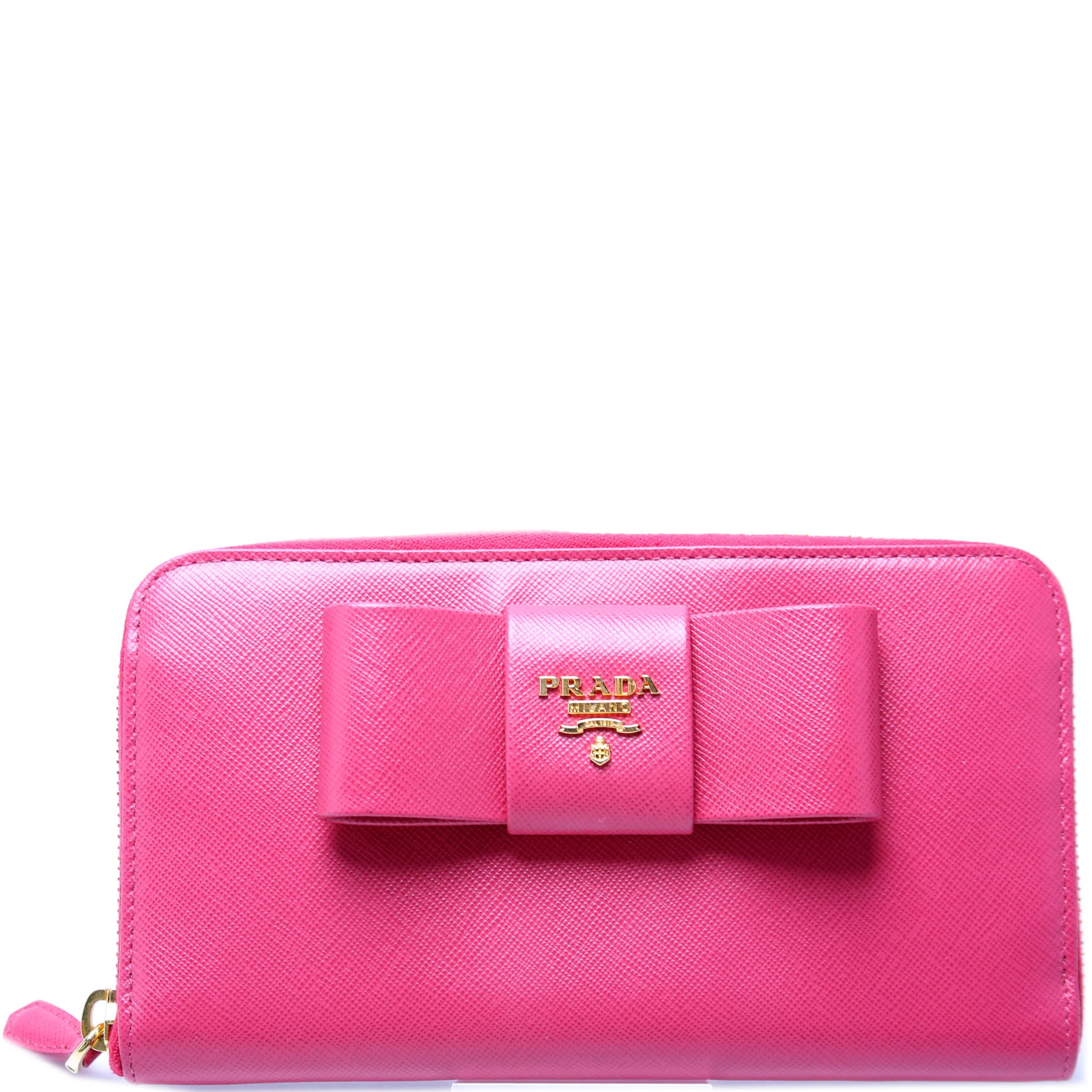 Saffiano Bow Zippy Wallet 1M0506L | Keeks Designer Handbags