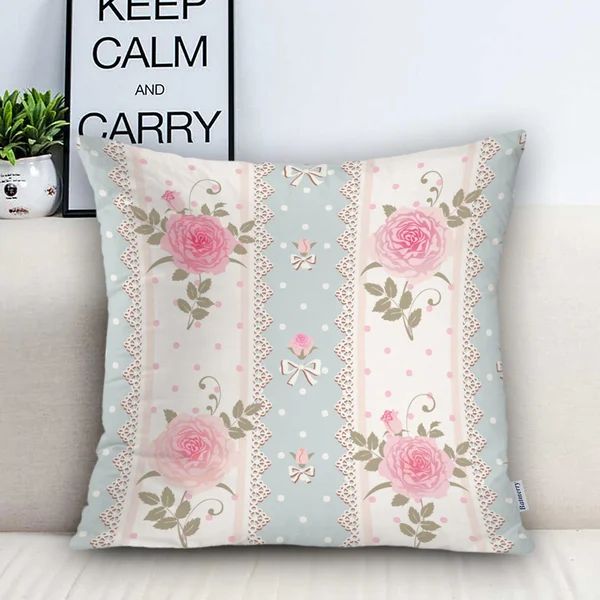 Square Batmerry Shabby Chic Pillow Covers Inch Set Of 2, Shabby Chic Pink Rose Pattern On Blue St... | Wayfair North America