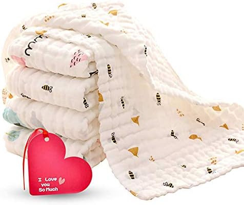 KOROTUS Muslin Baby Burp Cloths Washcloths Face Towels 5-Pack Extra Large 10 X 20 inches 6 Layers... | Amazon (US)