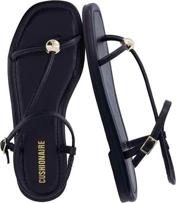 CUSHIONAIRE Alias Squared Toe Womens Sandals, T-Strap Flat Sandal with Cushioned Footbed and Adju... | Amazon (US)