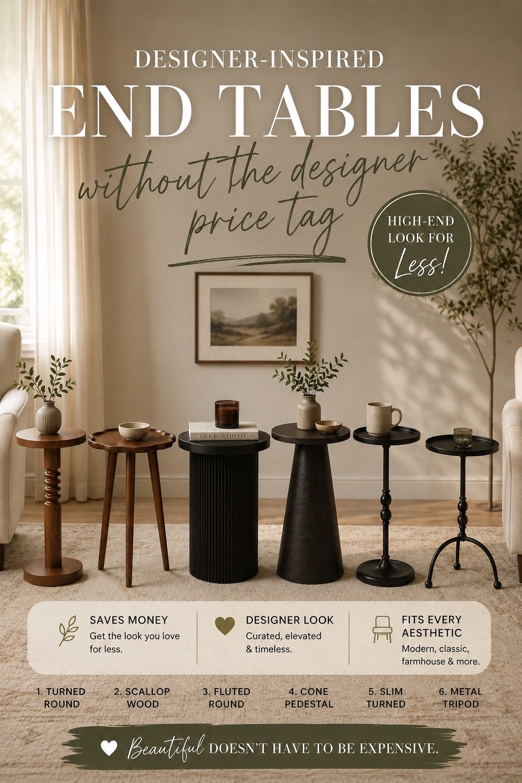 Beautiful doesn’t have to be expensive. 🤎

I rounded up some of my favorite designer-inspired end tables that give you that curated, high-end look without the designer price tag.

Whether your style is modern organic, farmhouse, traditional, transitional, or classic, there’s an option here that will blend beautifully into your home—and save you money in the process.
-
affordable end tables, designer inspired furniture, high end look for less, living room decor ideas, modern organic home decor, farmhouse end tables, neutral home styling, timeless interior design, budget friendly home finds, curated living room decor 🤎🏡

#LTKHome