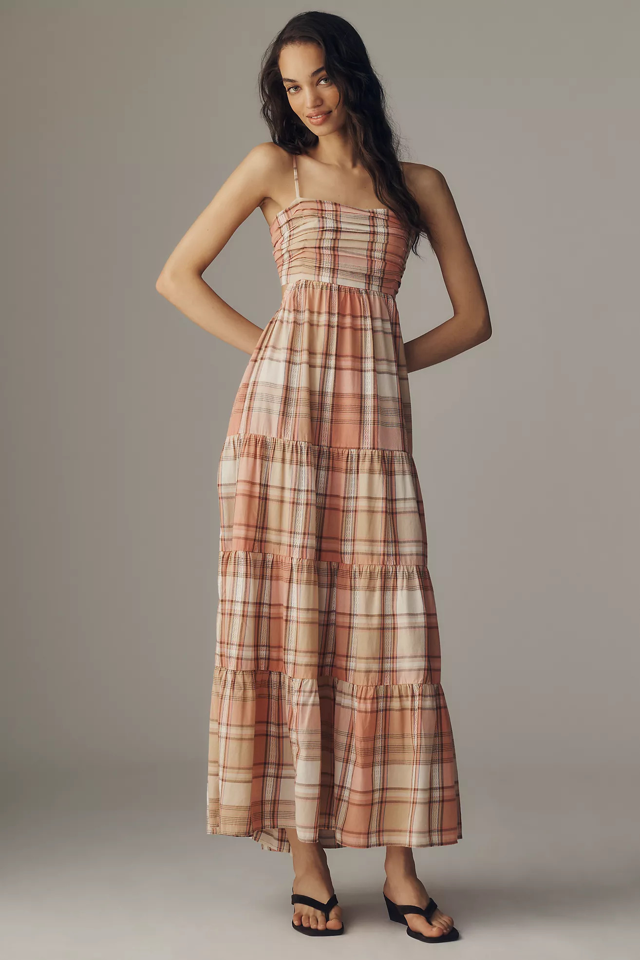 Maeve Strapless Plaid Maxi Dress | Anthropologie (US)