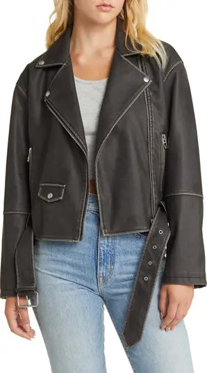 BLANKNYC Distressed Belted Faux Leather Moto Jacket | Nordstrom | Nordstrom