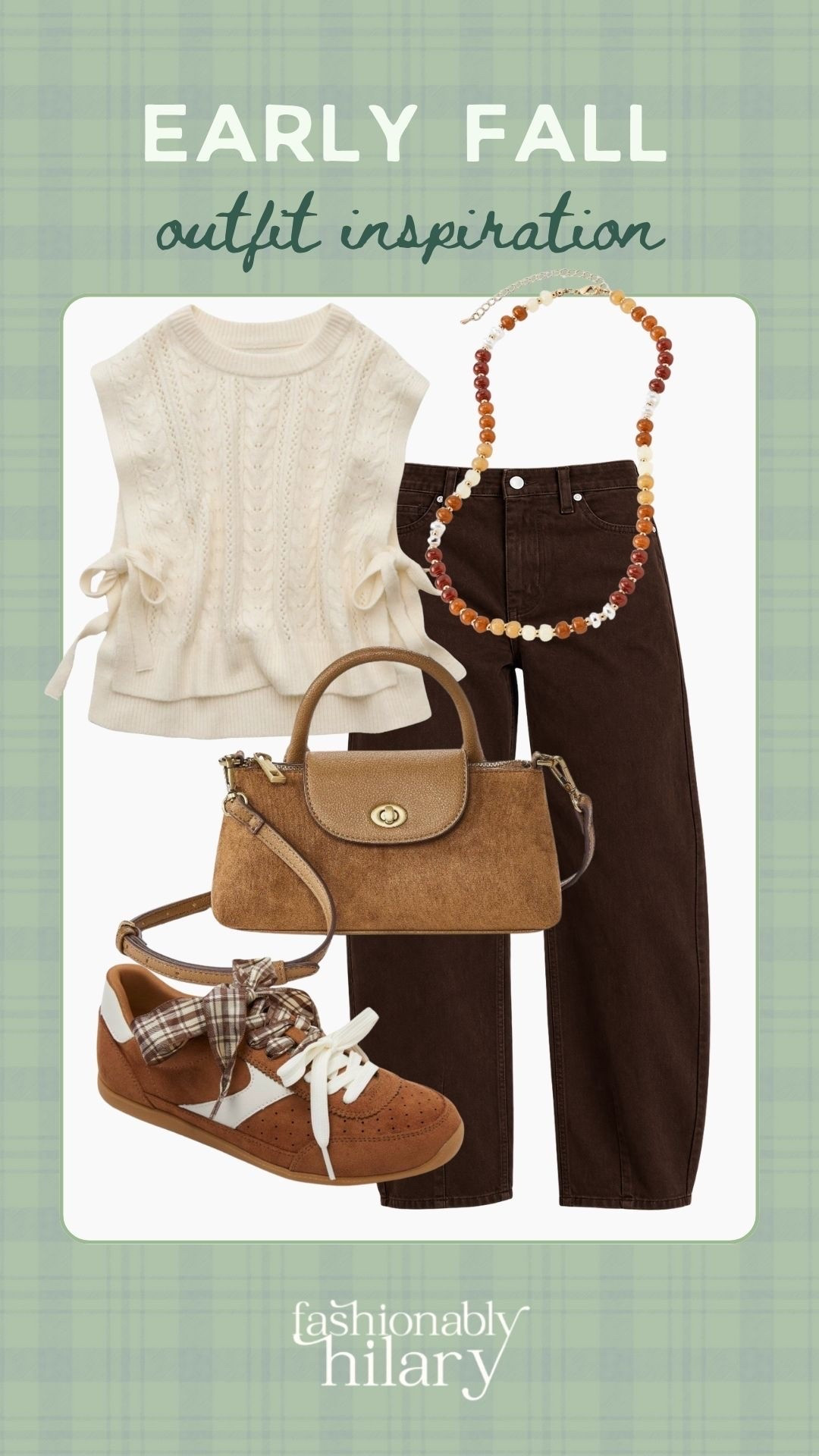 Y’all, I’m so ready for fall, and I’ve found the cutest dang pieces lately. I love this off white and brown look that is so affordable and versatile! This would be perfect for a day out, a casual Friday at the office and you could even wear it for family photos if you want something other than a dress/skirt. I love that you can add a cute top under this sweater when it gets cooler and just a cami in the warmer weather. 
Early fall outfit inspiration, how to style barrel leg jeans, fall sneakers

#LTKMidsize #LTKSeasonal #LTKWorkwear