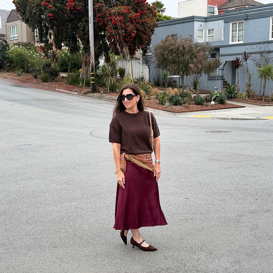 Patiently waiting for fall by wearing fall outfits. Love this skirt which can be casual or dressy. This fall sweater is great for cool summer days and warmer fall days. Love! 

 #LTKootd #LTKOver40