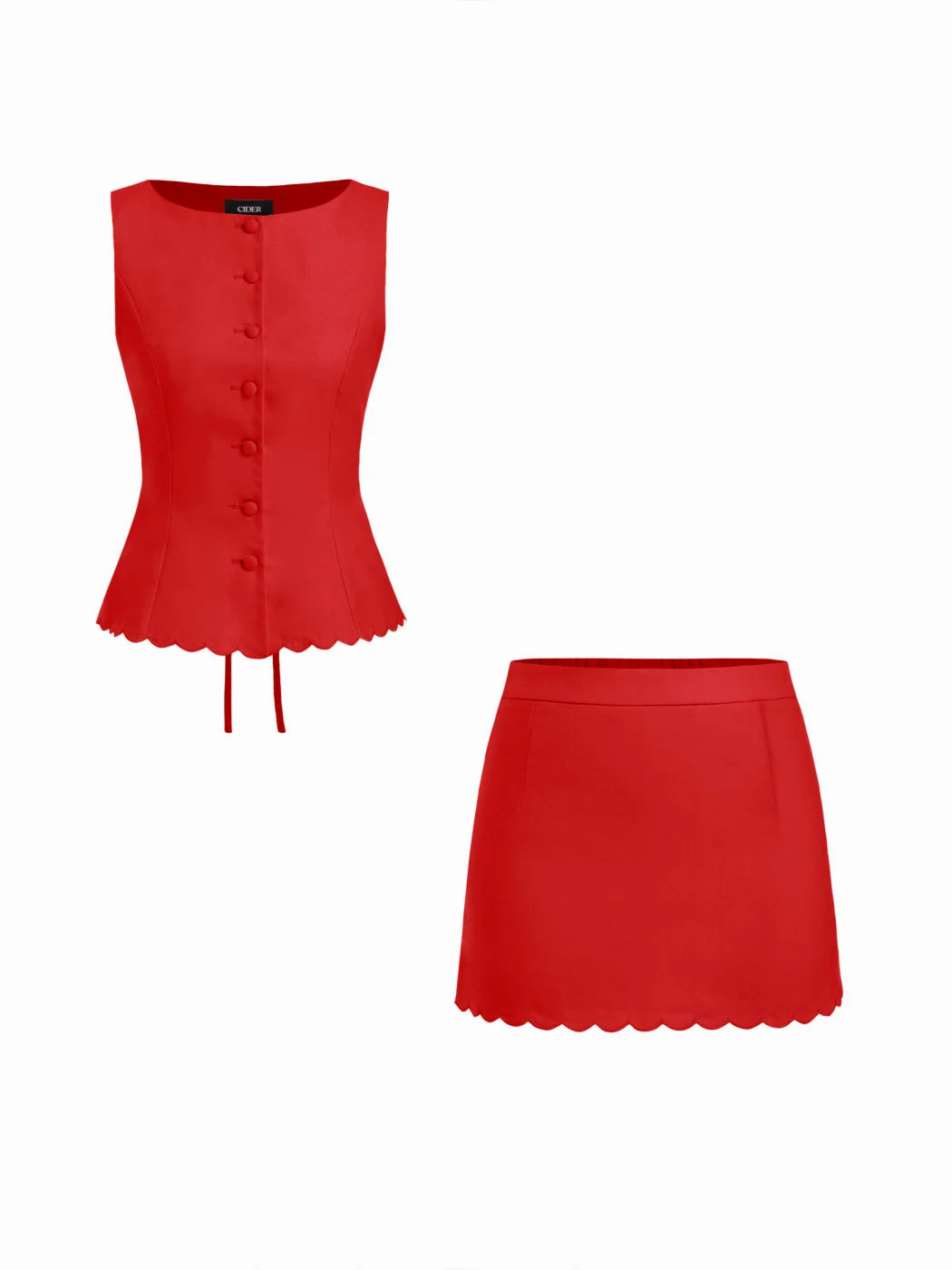 Linen-blend Sleeveless Curved Hem knotted Top & A-line Mini Skirt Set | Cider