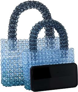 Women Acrylic Purse Mini Beaded Evening Handbags Handmade Gradient Transparent Blue Beads Tote Ba... | Amazon (US)