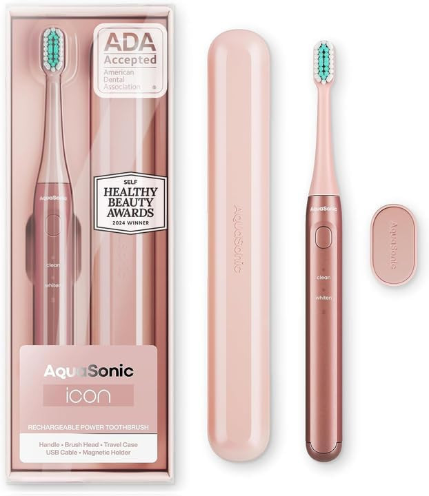 Aquasonic Icon ADA-Accepted Rechargeable Toothbrush | Magnetic Holder & Slim Travel Case | 2 Brus... | Amazon (US)