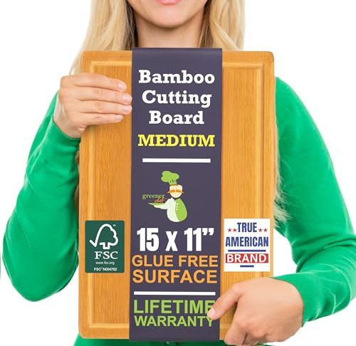 Bamboo Cutting Board – 15 Inch Wood Cutting Boards for Kitchen with Glue-Free Surface™ & Juice Groove – Non-Toxic, FSC-Certified, Durable Wooden Chopping Board - Rectangle | Amazon (US)