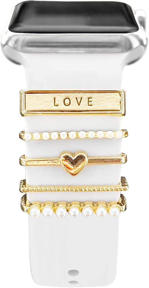 5Pcs Charms for Apple Watch band 41mm 45mm 40mm 44mm 38mm 42mm 46mm 49 Women,Diamond+Metal Jewelr... | Amazon (US)