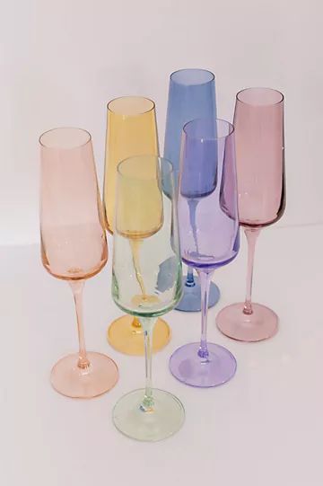 Estelle Colored Glass Mixed Champagne Flute Set | Anthropologie (US)