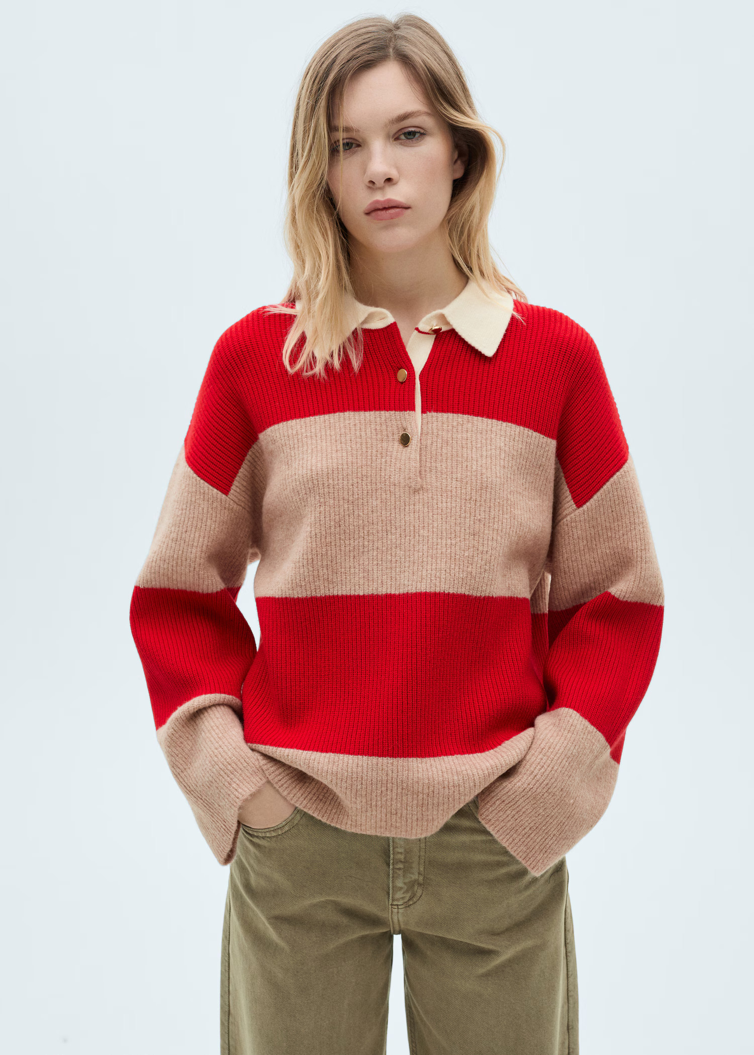 Striped polo-neck sweater - Women | MANGO USA | Mango (US/MX/AU)
