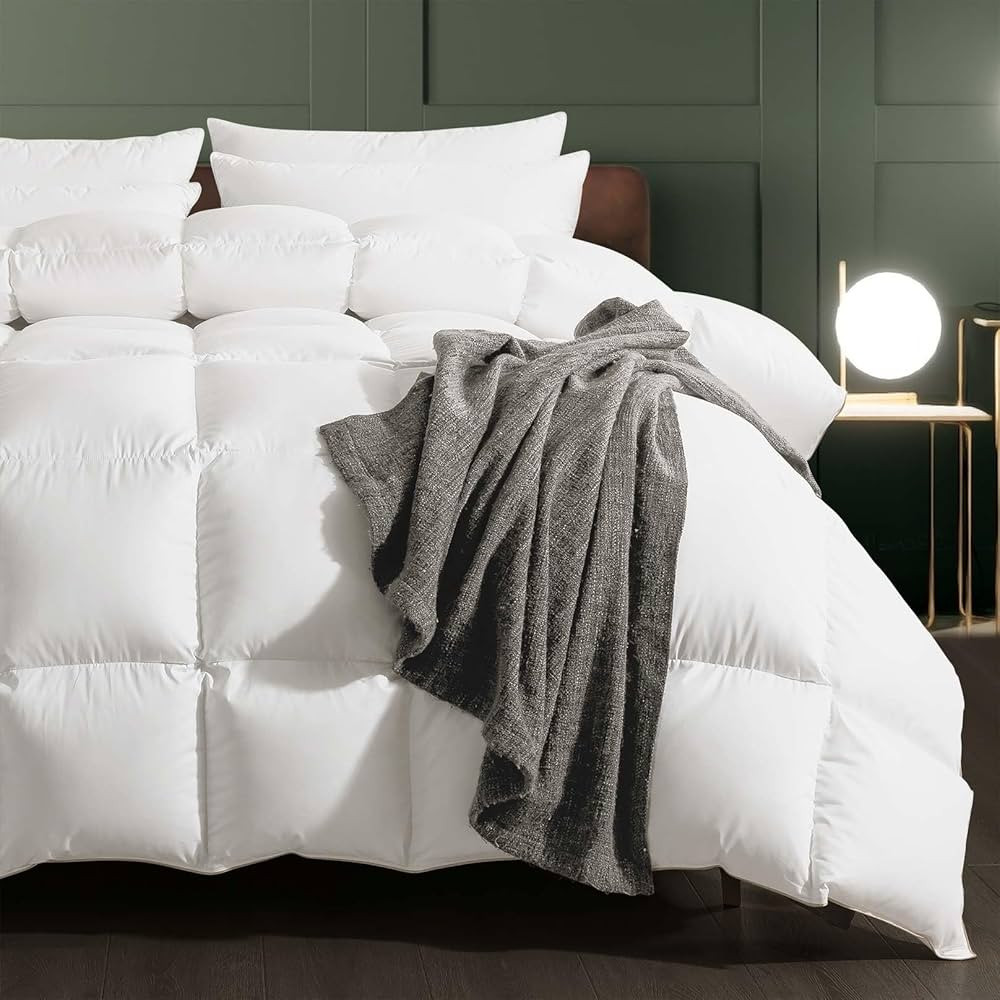WhatsBedding Feather Fiber Comforter King Size Duvet Insert for All Season, 100% Cotton Hotel Col... | Amazon (US)