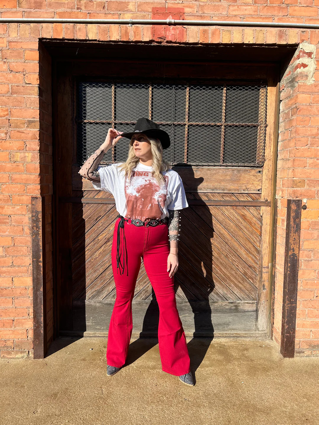 Fiona High Waisted Bell Bottom Flare Jeans -  Burgundy | Willow Boutique