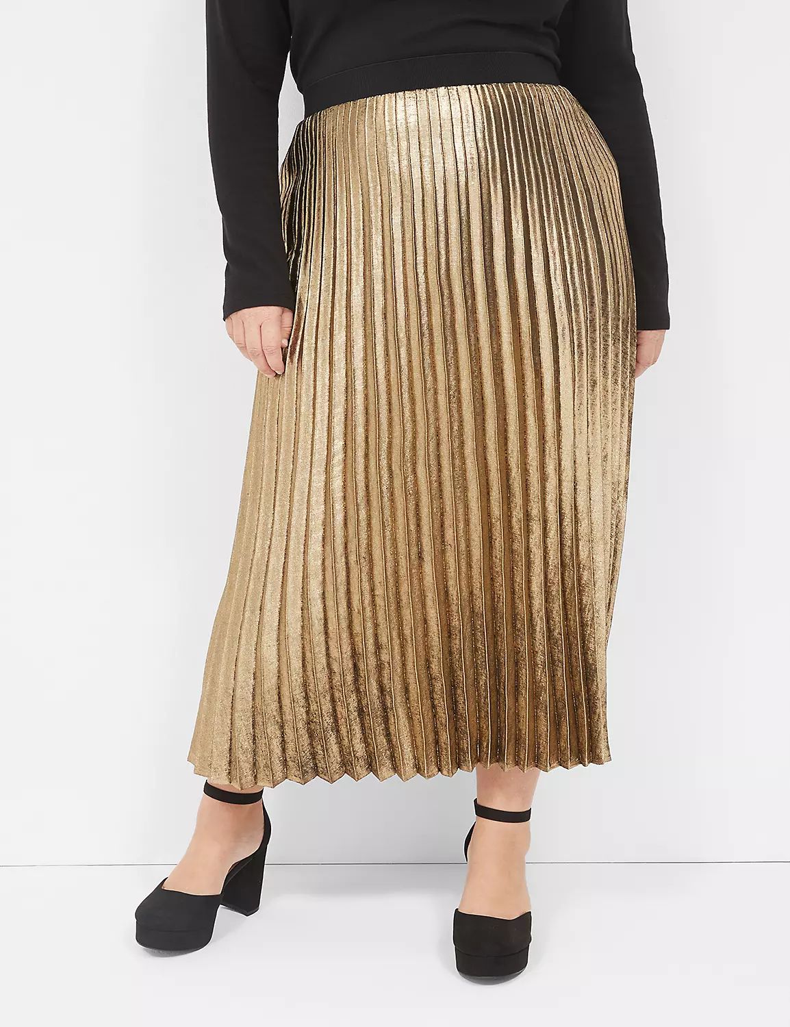 Metallic Pleated Midi Skirt | LaneBryant | Lane Bryant (US)