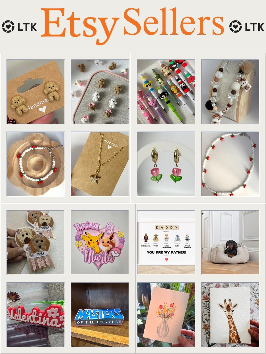 Etsy is one of my go to places when looking for gift ideas or if I’m on the hunt for something a bit different. 

In this post I’m sharing a couple of my favourite Etsy Stores, and also the items I’ve searched for or bought recently.

 I support small businesses as much as possible, I hope my post gives you some new ideas when you’re next shopping 🌸 

ETSY
ETSY UK
ETSY STORES
SHOP SMALL 
SMALL BUSINESSES
POODLE EARRINGS
CHERRY JEWELLERY
HELLO KITTY WRIST STRAP
STARFISH NECKLACE
TULIP EARRINGS
POKEMON CAKE TOPPER
WATERCOLOUR PAINTINGS
WATERCOLOUR CARDS 
HANDMADE JEWELLERY 
HANDMADE CARDS
HANDPAINTED 
HANDMADE ACCESSORIES 
MASTERS OF THE UNIVERSE 
STAR WARS
STAR WARS GIFTS
HANDMADE DOG BEDS
SNOODS FOR DOGS 


#LTKuk #LTKspring #LTKgiftguide