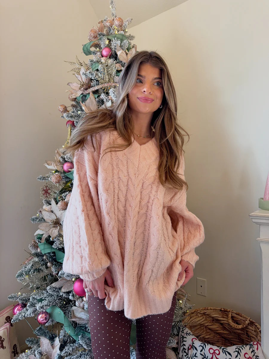 Tinley Cable Knit Oversized Sweater - Pink | Ave and Liv Boutique