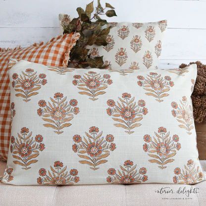 Floral Silhouette Lumbar Block Print Pillow | Interior Delights