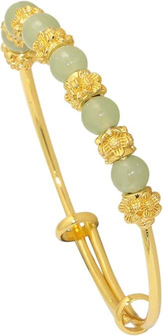 Fashion 18K Gold Plated Flower Adjustable Bracelet Faux Jade Beads Arm Band Cuff Bracelet | Amazon (US)