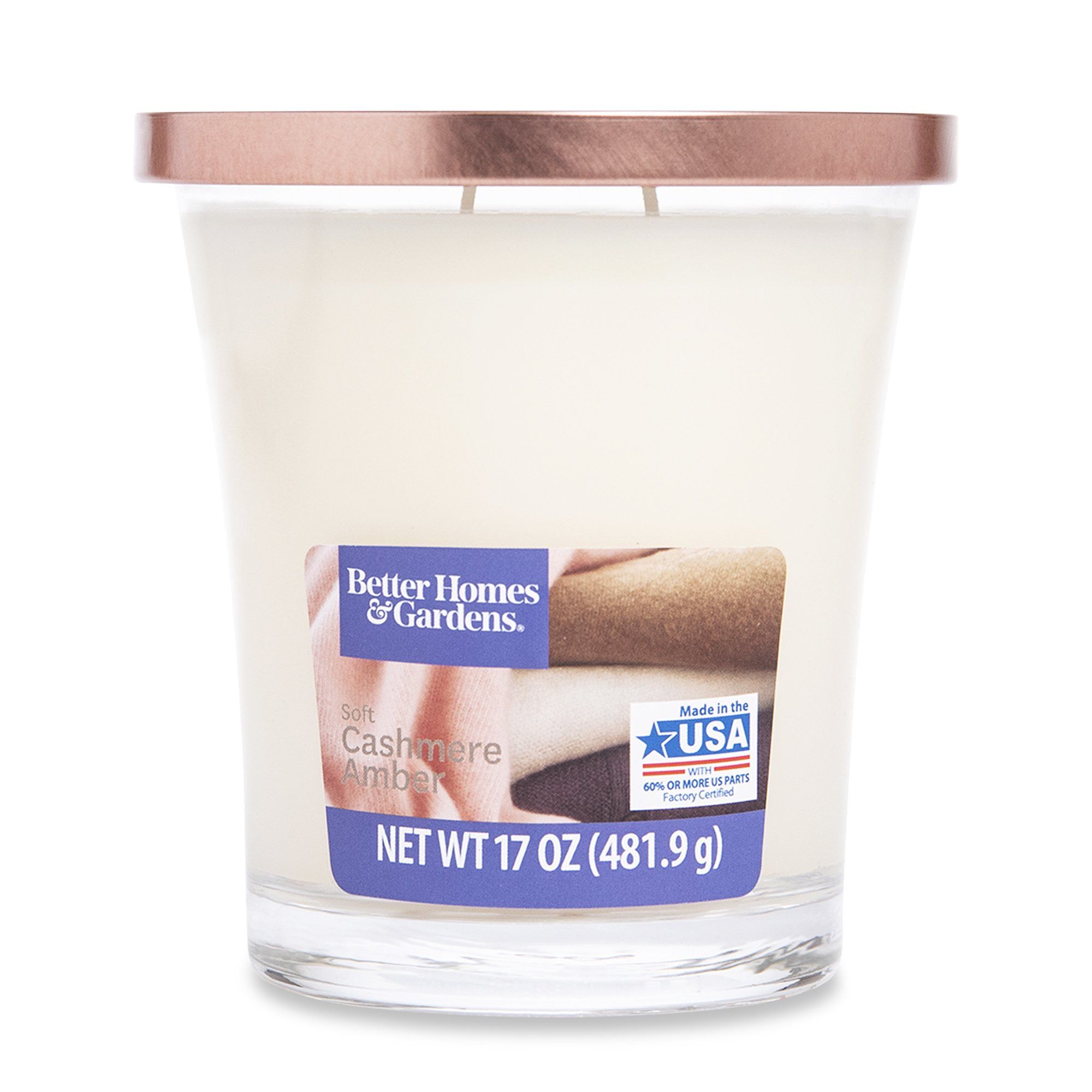 Better Homes & Garden Soft Cashmere Amber 17oz 2 Wick Candle, White | Walmart (US)
