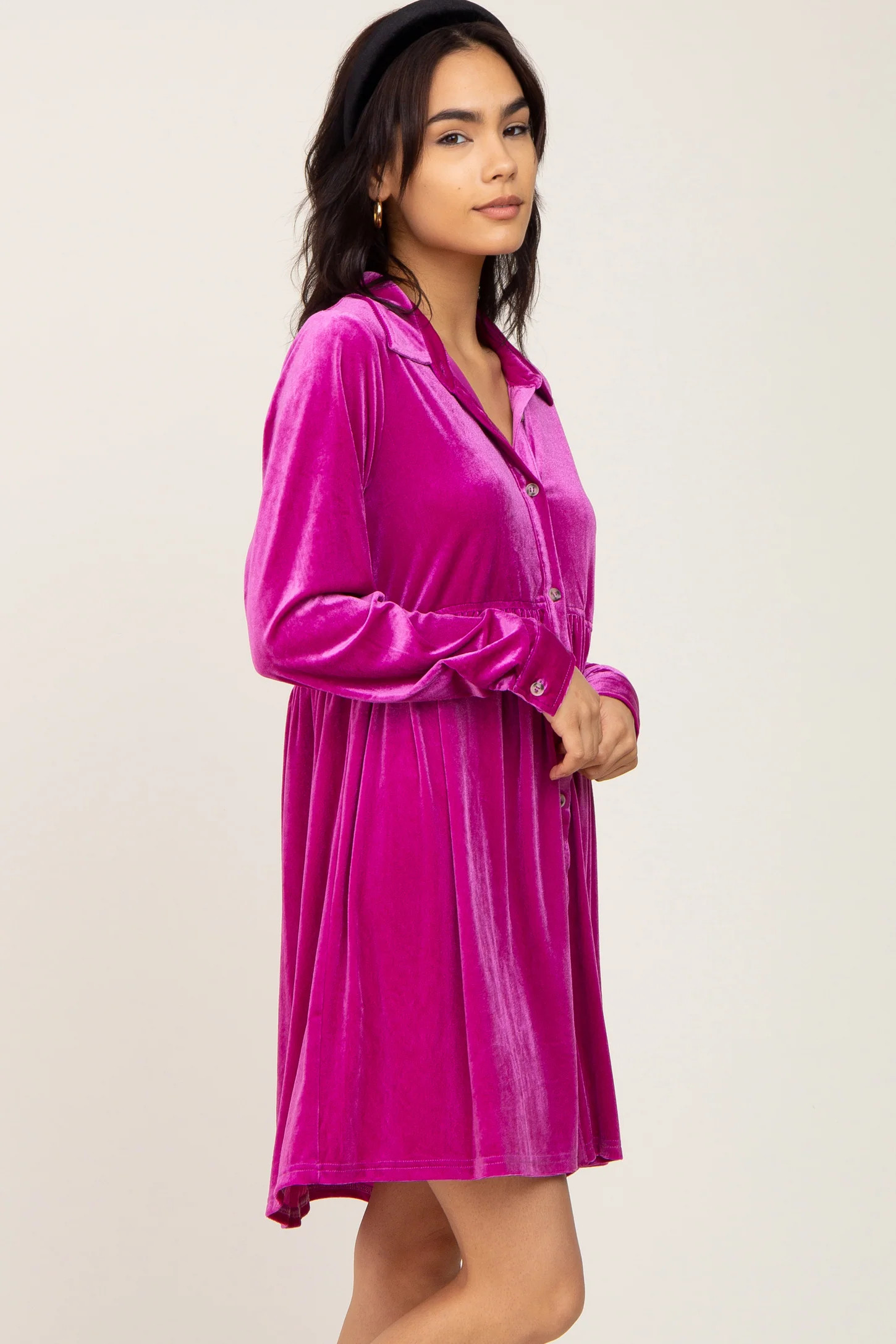 Magenta Velvet Button Down Mini Dress | PinkBlush Maternity