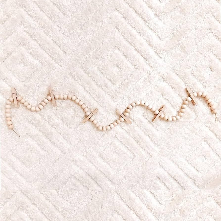 Wooden Bead Garland with Clips - Kid's Art & Photo Display for Boho Playroom & Nursery Decor | Amazon (US)