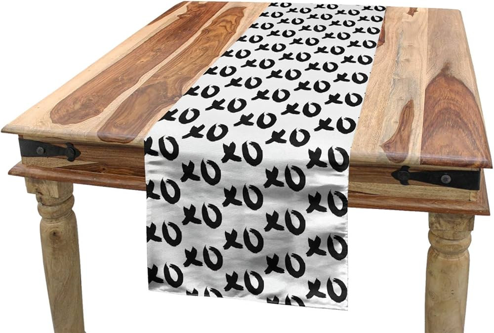 Ambesonne Xo Table Runner, Monochrome Hand Drawn Hugs and Kisses Words Paintbrush Style Artwork P... | Amazon (US)