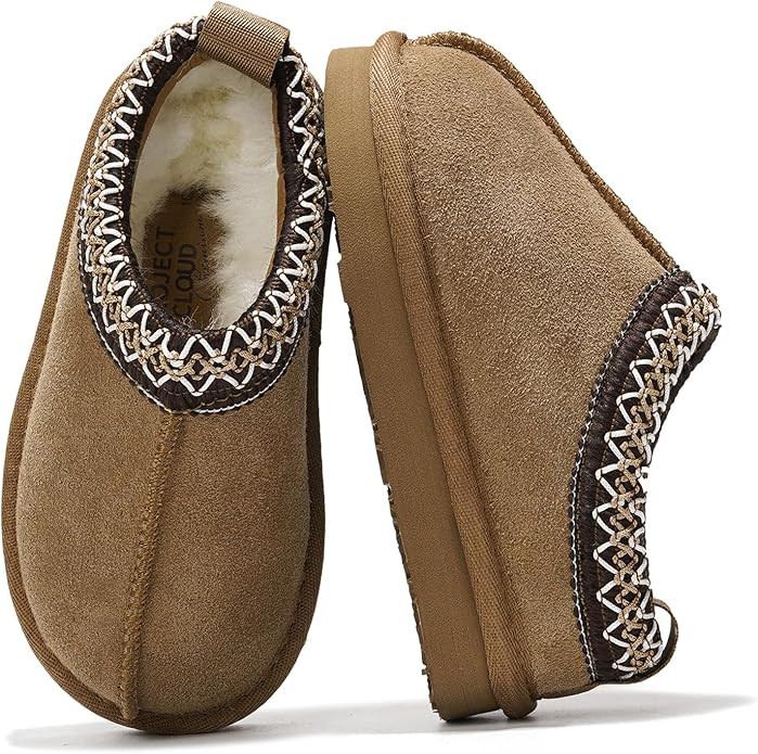 Project Cloud 100% Genuine Leather & Australian Shearling Slippers for Kids - Memory Foam Fuzzy &... | Amazon (US)