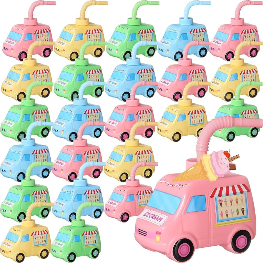 Tanlade 24 Set Ice Cream Truck Shape Cups with DIY Sticker 10 oz Summer Cups for Kid, Plastic Ice... | Amazon (US)