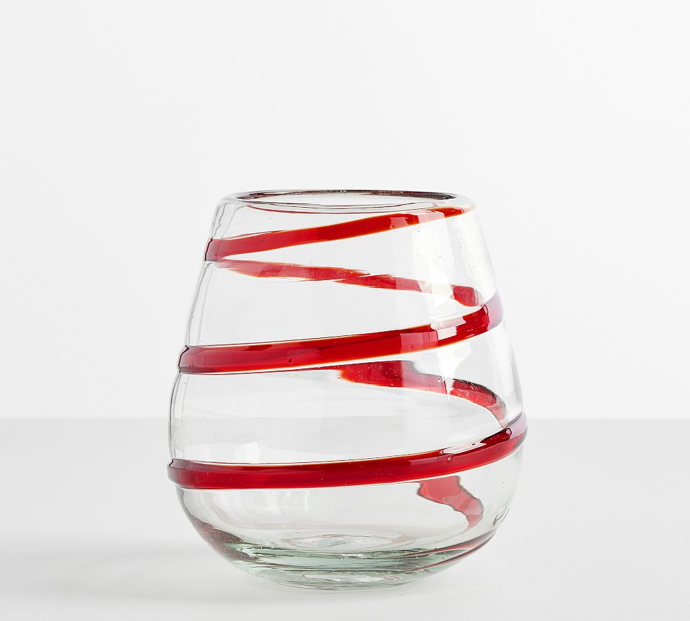 Red Ribbon Handcrafted Recycled Stemless Wine Glasses | Pottery Barn (US)