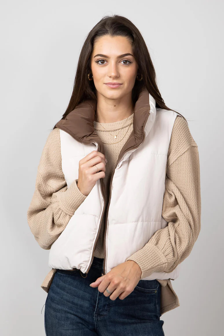 Love Tree Cropped Reversible Puffer Vest for Women in Cocoa/Brown | Glik's