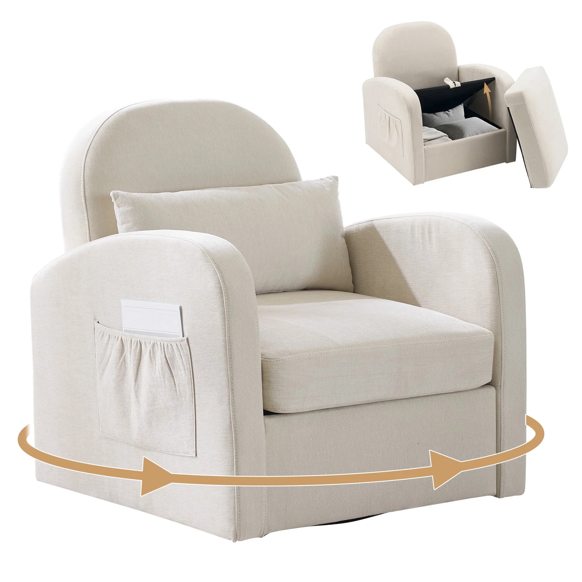 JOMEED Swivel Accent Chair with Hidden Storage, Armchair with Lumbar Pillow and Side Pocket for L... | Walmart (US)