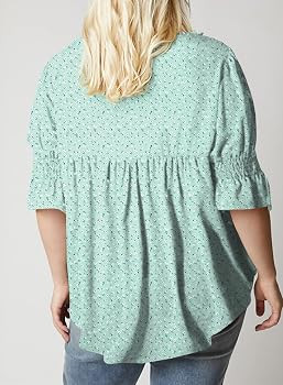 Eytino Plus Size Tops for Women Summer V Neck Short Sleeve Boho Floral Printed Flowy Chiffon Shir... | Amazon (US)
