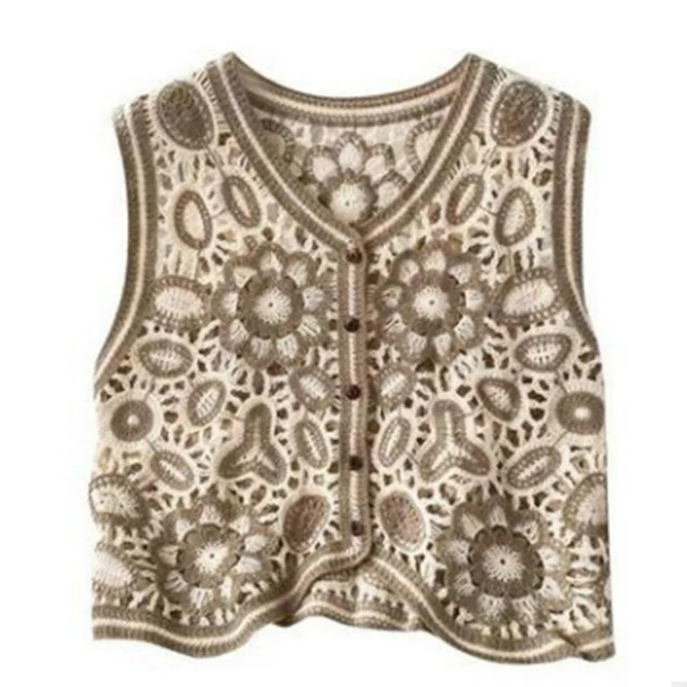 RABBITH Women Retro Hollow Out Crochet Crop Top Vest Embroidery Floral Sleeveless for Jacket Card... | Walmart (US)