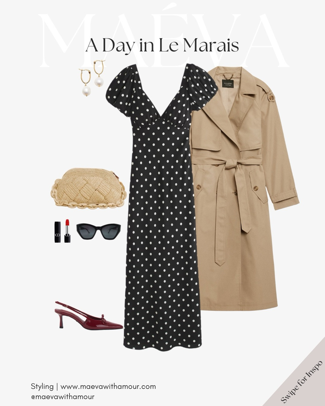 Polka dots, a trench coat, and a stroll through Le Marais ✨ Whether you’re starting your day with a café crème at Sevenly Heart, browsing the boutiques, or indulging in a leisurely lunch at Parcelles, this look blends elegance with ease! 

Style tip: swap the heels for white sneakers for a more casual vibe!

Mini Itinerary: Head to the blog for a chic guide to spending a stylish day in Le Marais! Find it all at www.maevawithamour.com ✨

❤️ Adore this look? Comment SHOP to receive a DM with the link or head to the link in bio to shop the looks & more!

👉 Save this look for inspiration and follow for more style ideas! 

✨ Discover French-inspired style and chic wardrobe tips daily, designed to elevate your everyday fashion!

With Amour, M.

🏷️
#ParisianStyle #ParisFashion #frenchstyle #parisfashion #parisstyle #howtodresslikeafrenchgirl #outfitinspo #ootdinspo #frenchgirl #paris #parisianstyle #parisianaesthetic #frenchaesthetic #parisienne #modefrancaise #ootd #parisoutfit #chicoutfit #oldmoneyaesthetic #sezane #sezanelovers #travel 

#LTKSpring 

#LTKStyleTip #LTKTravel