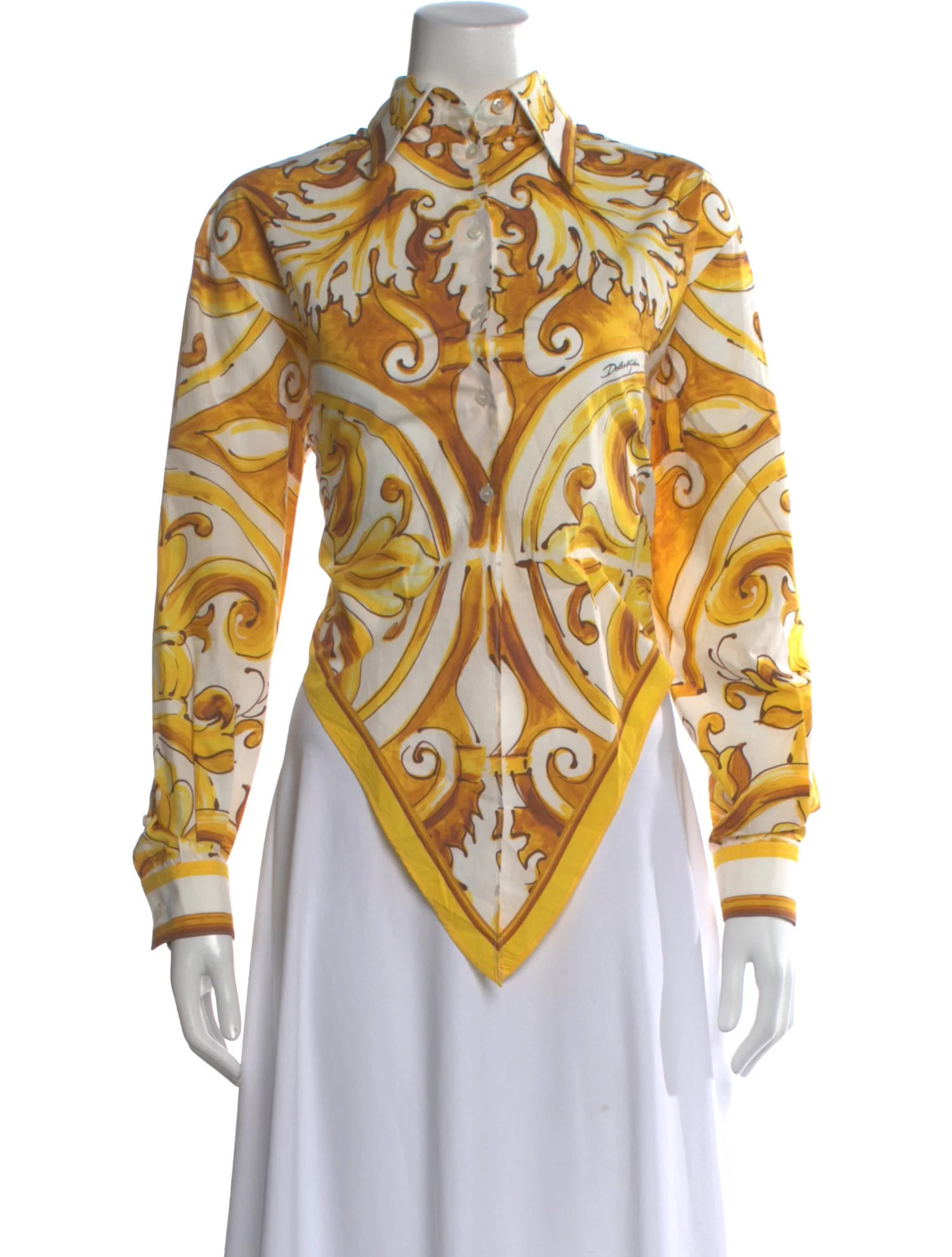 Dolce & Gabbana Printed Long Sleeve Blouse - Yellow Tops, Clothing - DAG571536 | The RealReal | The RealReal