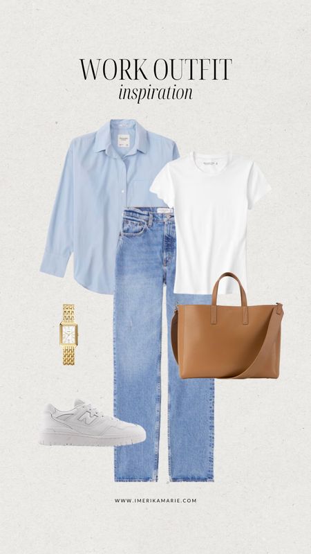 work outfit. workwear. office outfit. jeans. young professional. work bag. business casual outfit. sneakers. new balance 550

#LTKworkwear #LTKstyletip #LTKunder100