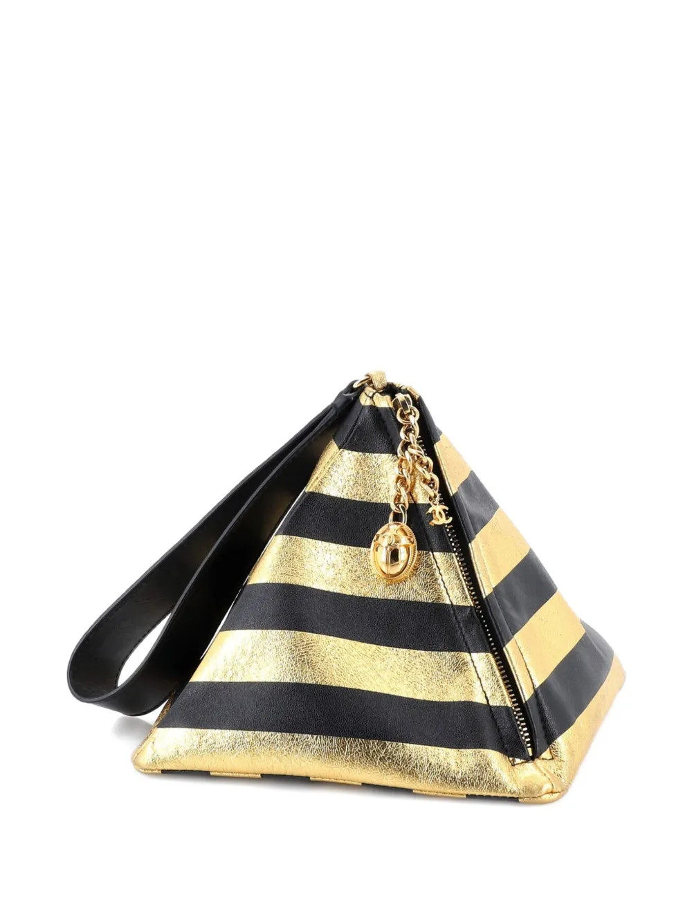 CHANEL Pre-Owned Kheops Pyramid Bag Striped Lambskin Clutch Bag | Black | FARFETCH KZ | Farfetch Global
