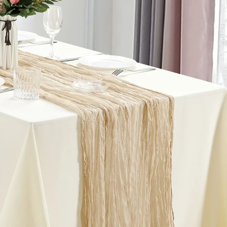 Dololoo 2 Pack 13 FT Beige Cheesecloth Table Runner, Gauze Fabric for Wedding Reception Bridal Sh... | Walmart (US)
