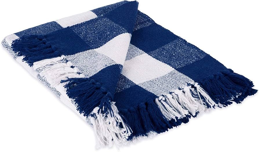 DII Buffalo Check Collection Rustic Farmhouse Throw Blanket with Tassles, 50x60, Navy/Off-White | Amazon (US)