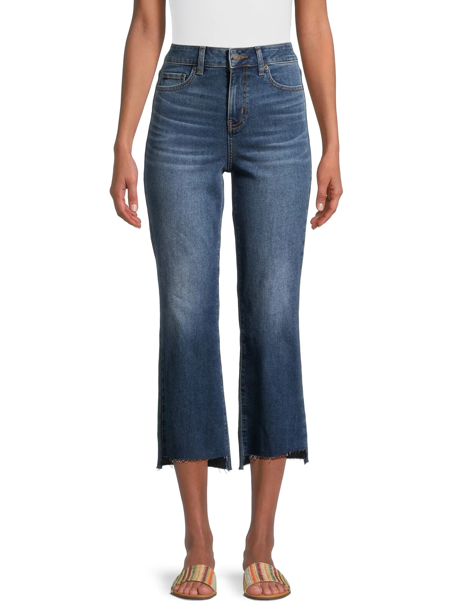 Time and Tru Women's and Women's Plus High Rise Step Hem Kick Flare Jeans, 26" Inseam, Sizes 2-20... | Walmart (US)