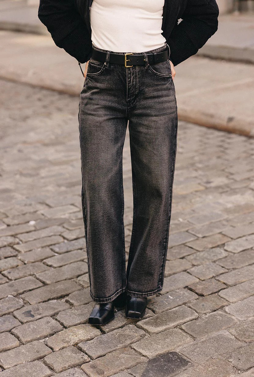 Cayden Mid Rise Straight Leg Jeans - Charcoal | Petite Studio NYC
