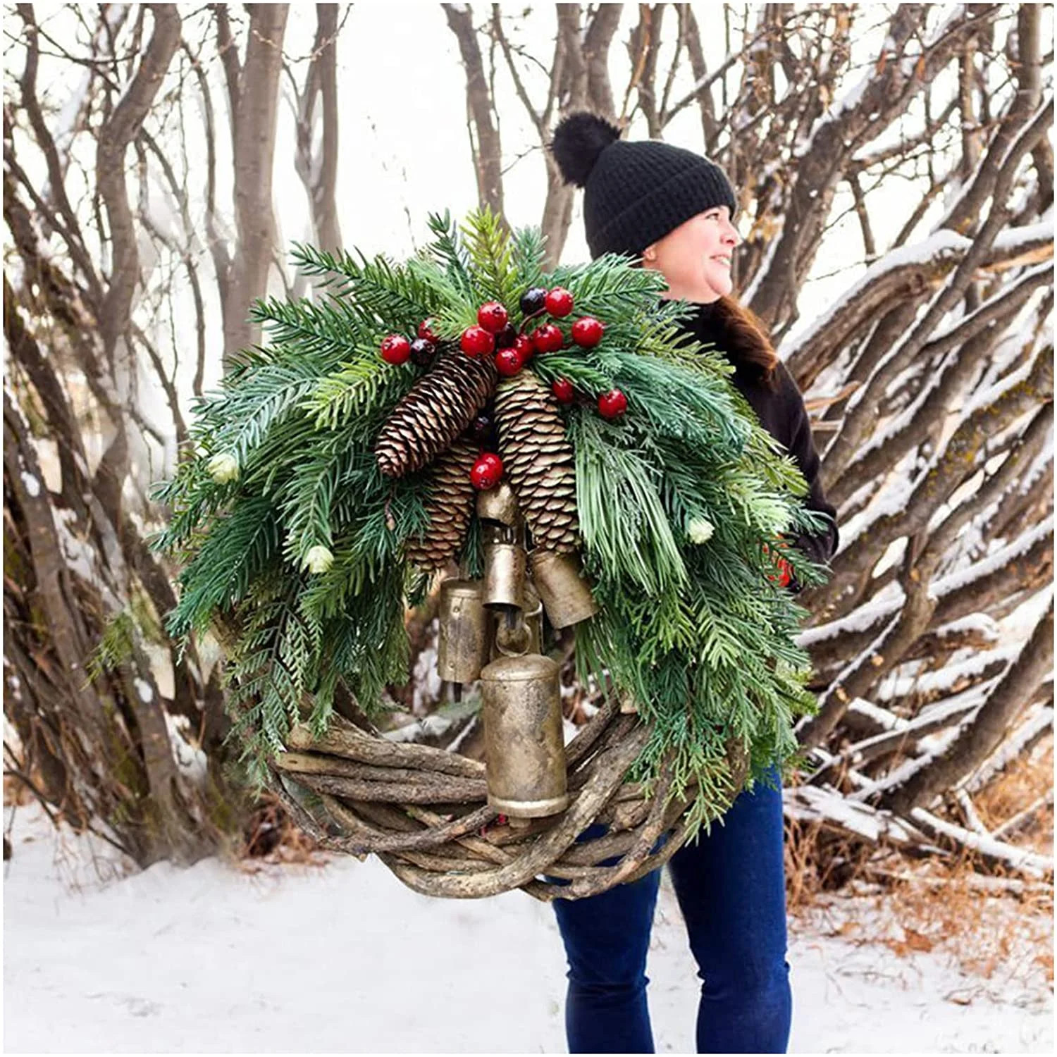 Nokiwiqis Farmhouse Christmas Wreaths for Front Door, Rattan Wreaths for Decorating Christmas, 20... | Walmart (US)