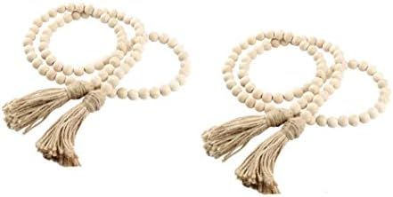 AceAcr 2PC Wooden Bead Garland for Farmhouse Decor Rustic Country Decor Wood Beads with Tassels H... | Amazon (US)