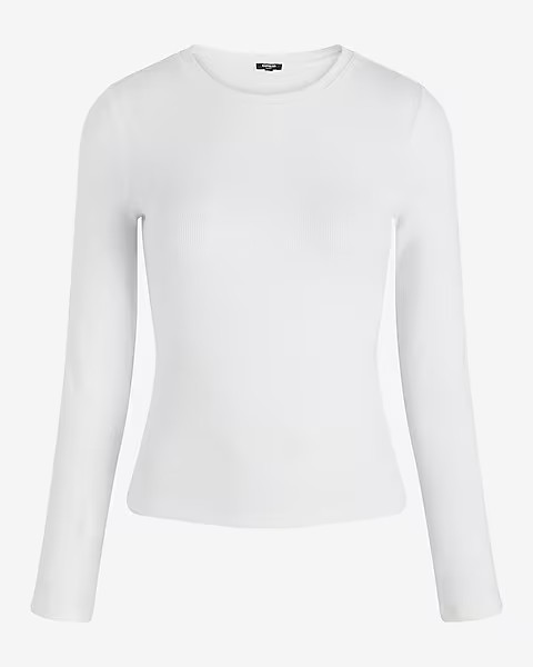 Fitted Ribbed Crew Neck Long Sleeve Tee | Express