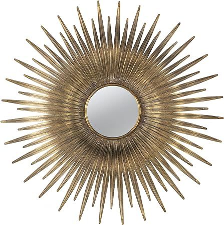 Benjara 28 Inch Wall Mount Accent Mirror with Round Sunburst Iron Frame, Gold | Amazon (US)