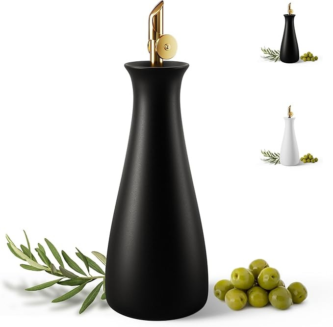 Ceramic Olive Oil Dispenser with Self-Closing Gold Spout - No Spill Matte Black Ceramic Oil Dispe... | Amazon (US)