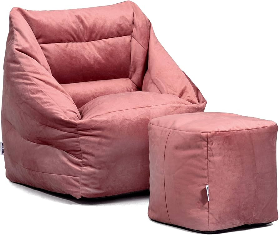 Big Joe Aurora Bean Bag Chair and Pouf Bundle, Toasted Mauve Velvet, Soft Polyester, 2.2 feet | Amazon (US)